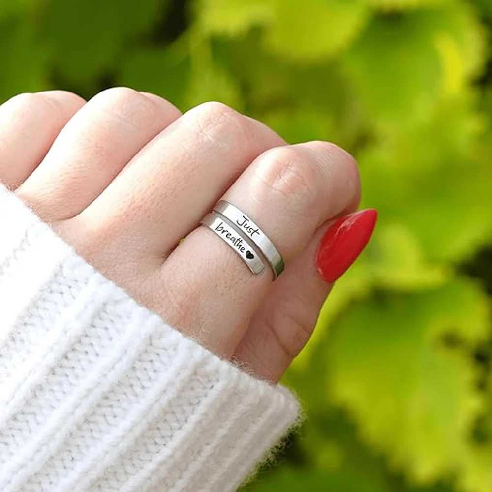 Just Breathe Ring for Women Men Adjustable Heart Ring Stainless Steel Spiral Wrap Healing Rings Inspirational Heartfelt Gift W250606