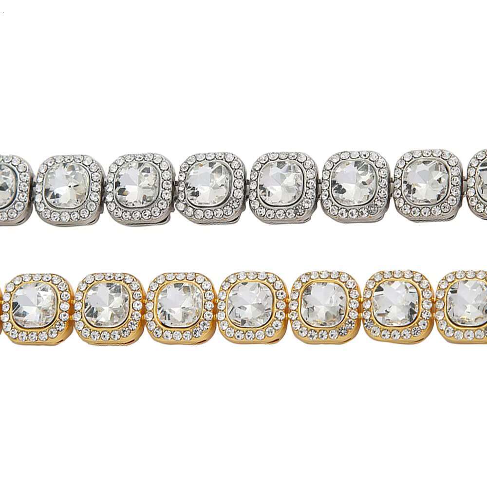 European and American New Hip-hop square Crystal Necklace Diamond Mens Rhinestone Necklace Fashionable Cuban Necklace Gift