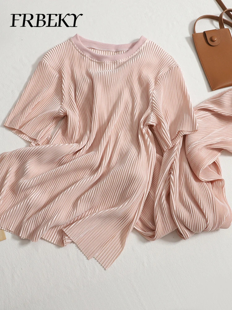 Pants Sets Summer Temperament Round Neck T-shirt Top High Waist Open Wide Leg Pants Two Piece Set for Women Elegant Suit 250605