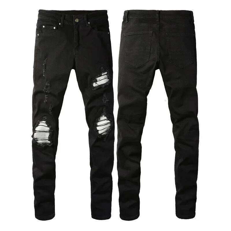 Trendy High Street Ripped Sier Patch Stretch-trim High-street Small-foot Jeans Men