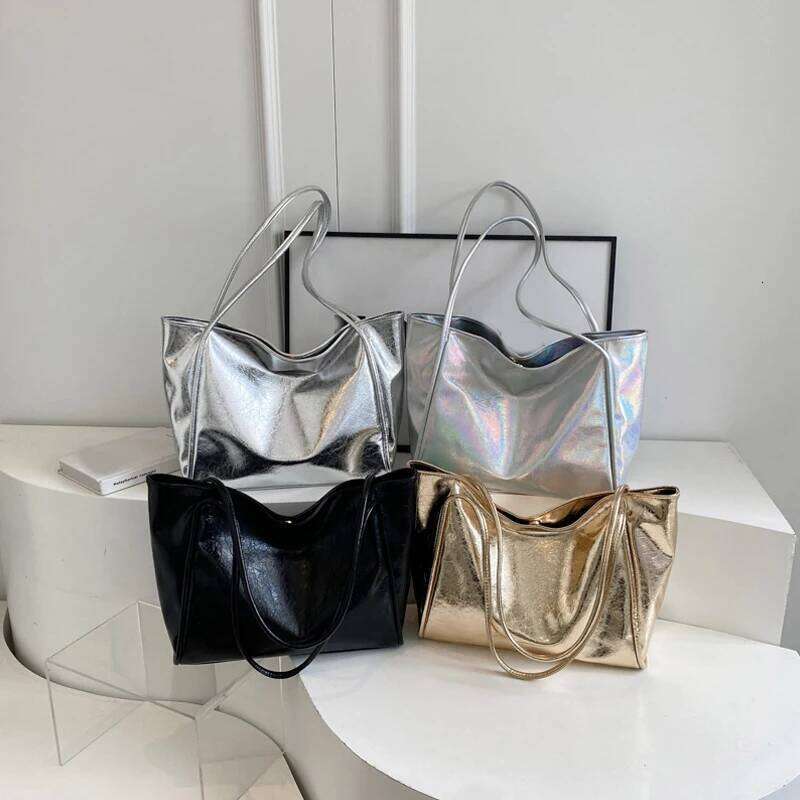 Large Capacity Tote Handbag For Women Gold Sier Soft Leather Shoulder Designer Shopper Female Top Handle Bag Brand