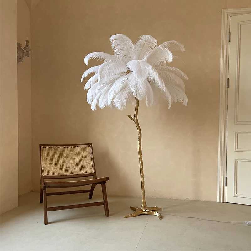 Modern Ostrich Feather Floor Lights Luxury Nordic LED Standing Lights Broadcast Room Restaurant Decor Atmosphere Table Lamp W250607