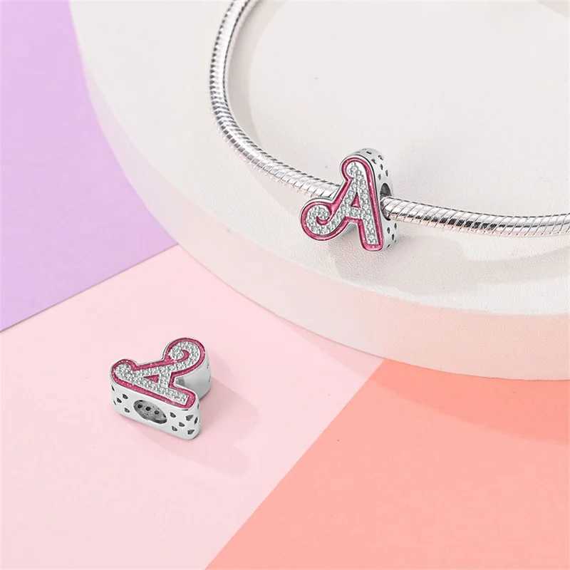 New in Silver Color Zircon Series Pink 26 Letters Beads Fit Pand 3mm Bracelet DIY Charm Pendant Woman Jewelry Hot SaleXJ250607