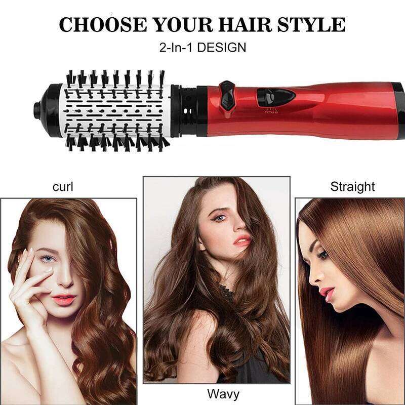 3 In 1 Negative Ion Hot Air Brush Multifunction Straightener Hair Dryer 360 ° Rotating Curling Iron