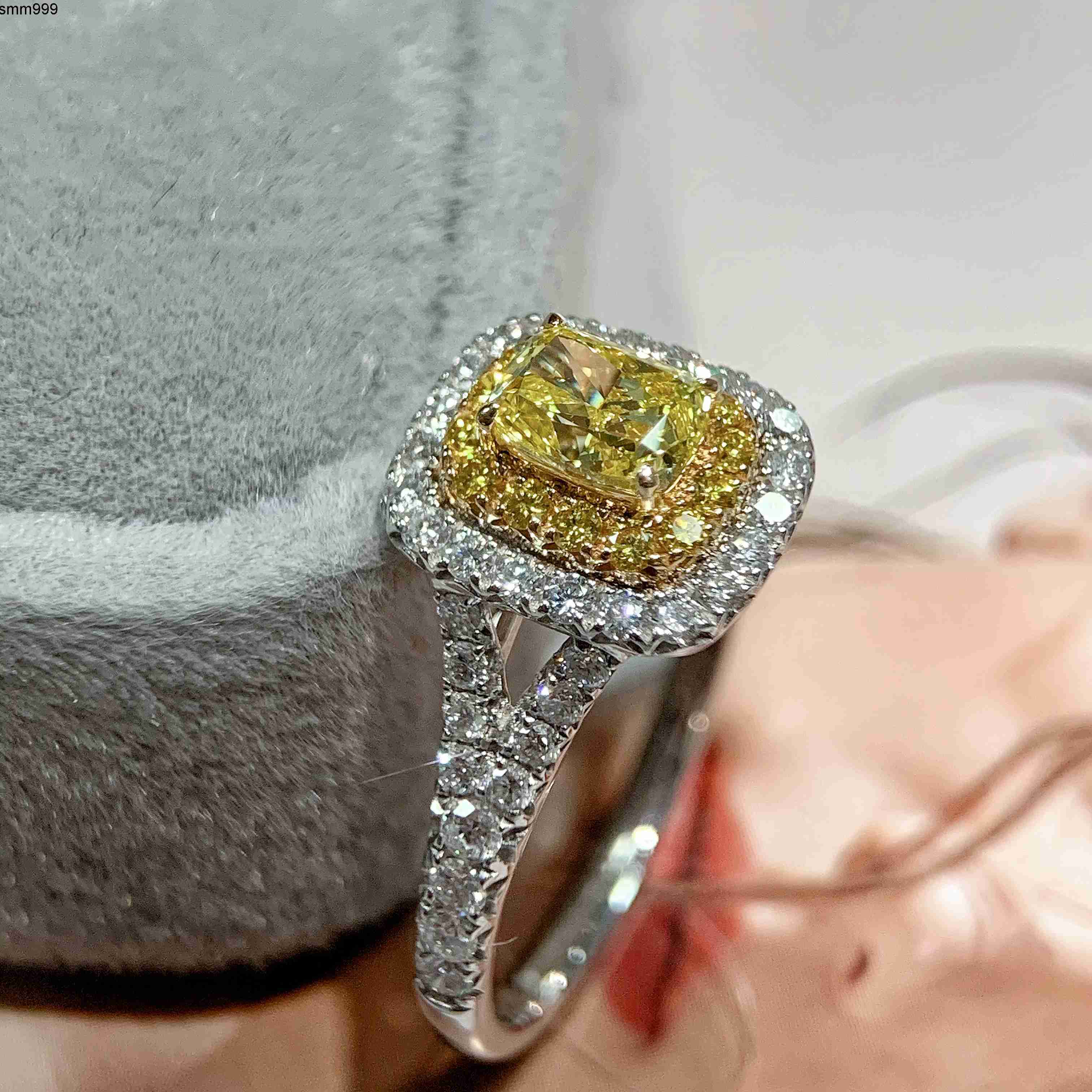 Cushion Cut Lab Produced Diamond Halo Design 14K Green Gold Plated Modern Glamorous Engagement Ring Women Gift Ring