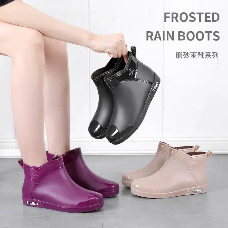 Ddmyoutdoor Women Korean High Heel Fashion Outdoor Short Tube Rain Waterproof Shoes Warm Cotton Anti Slip Ankle Boots Outdoor Shoes