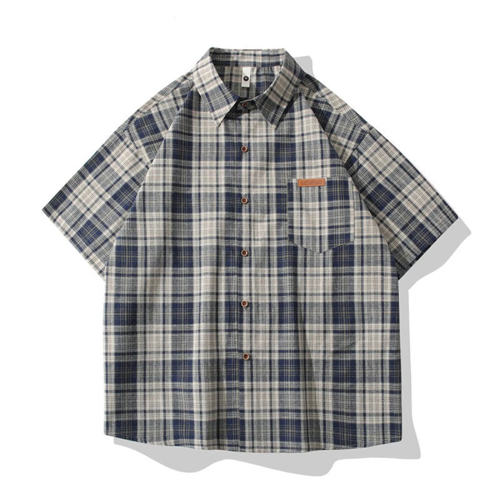 MenS Loose Plaid Short Sleeved Shirts Casual Linen Button Down Oversized Shirt Harajuku Comfort Male Shirts 250606