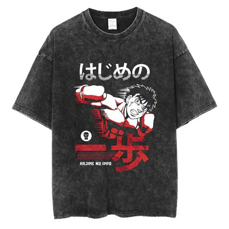 Vintage Cotton Washed T-Shirt Anime Hajime No Ippo Kamogawa Boxing Gym Loose T Shirts Men Women Y2K Hip Hop Summer Top T X250607