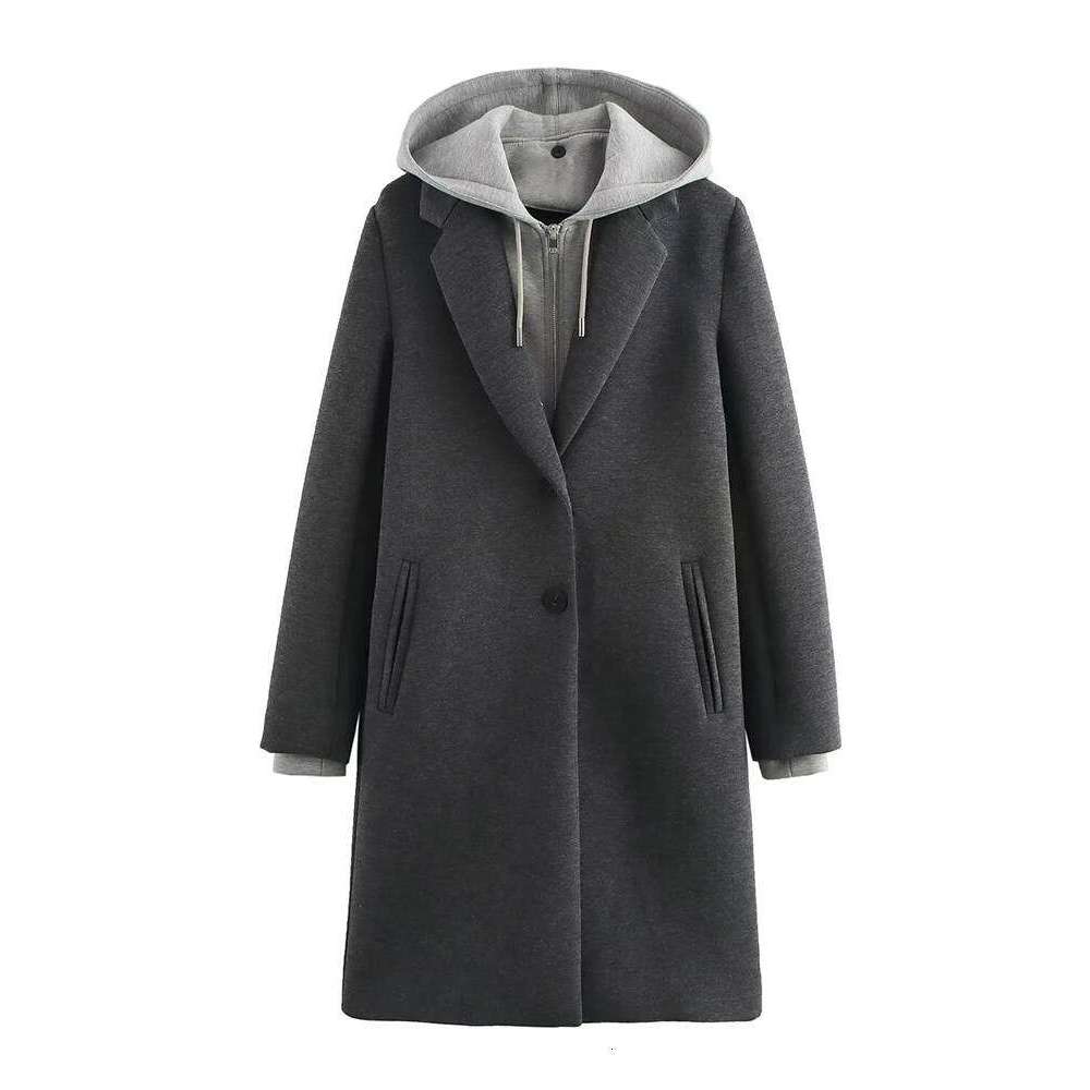 2025 Spring and Autumn New Style Detachable Hooded Splicing Temperament Casual Long Sleeve Coat Jacket