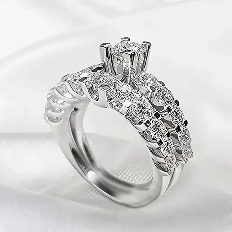 925 Sterling Silver Rings for Women Shiny Round Zirconia Finger Accessories for Wedding Double Stackable Fashion Jewelry XJ250606