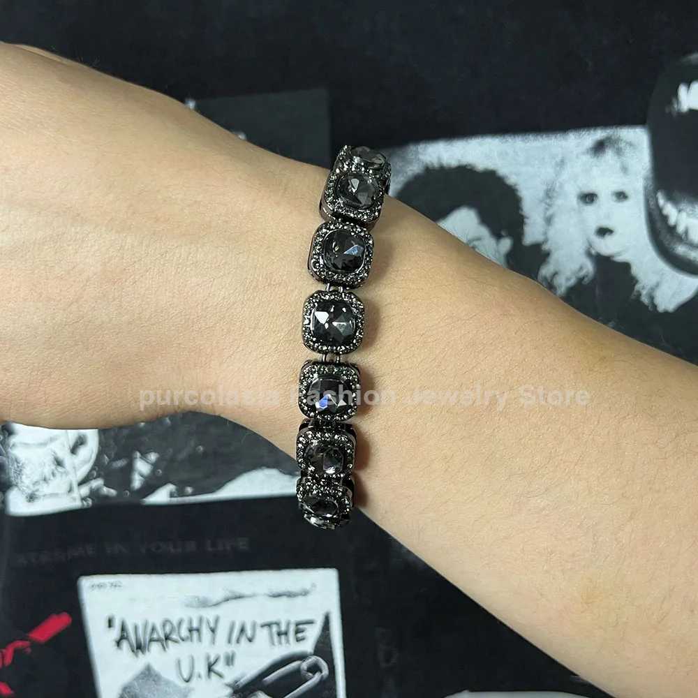 14mm Black Gray Bracelet Hip Hop Men Women Cuban Chain Bling Iced Out Rhinestones Paved Miami Necklace Jewelry W250606