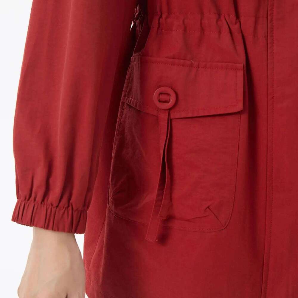 Female Windproof Overcoat Long Sleeve Zipper Jackets Mid Length Version Windbreaker Red Khaki Spring Autumn Women Coat