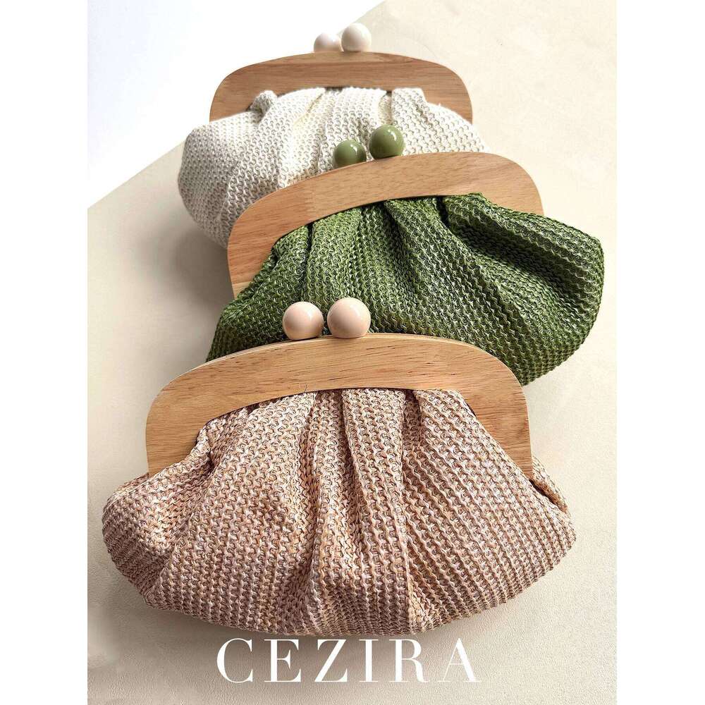 CEZIRA Fashion Trends Ladies' Casual Straw Handmade Woven Clutch Bag Beach Handbag Long Chain Cross Body Shoulder Purse Holiday