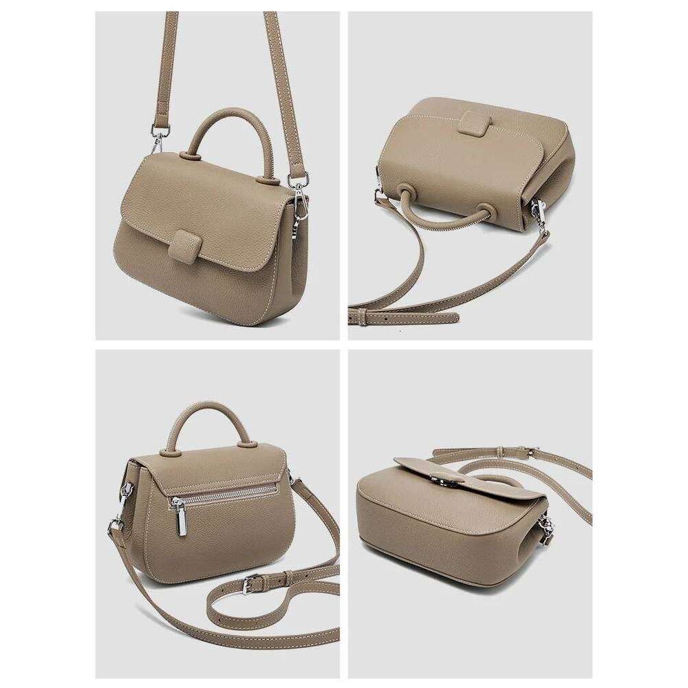 Zency Genuine Leather Simple Top Handle Handbag Women Designer Square Crossbody Satchel Flap Bag For Spring Summer