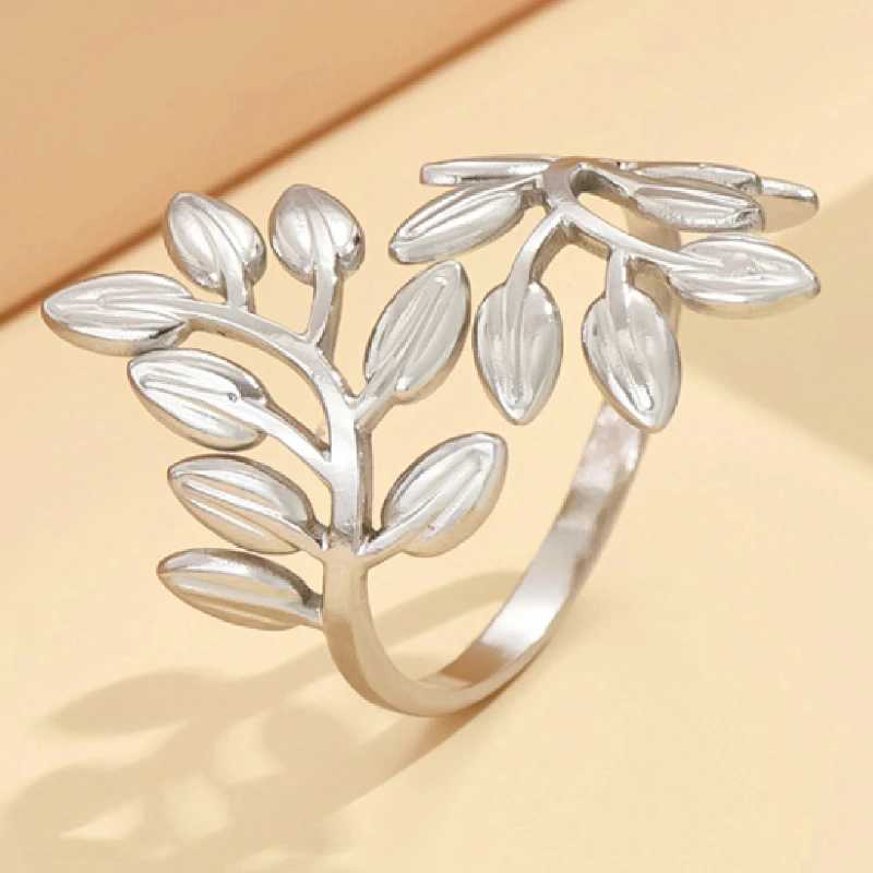 1pcs Forest Leaf Adjustable Stainless Steel Ring W250606