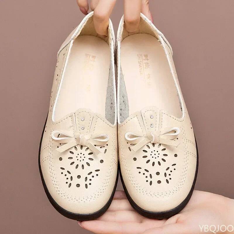 ddmyoutdoor Flats Summer Genuine Leather With Low Heels Slip On Casual Flat Women Loafers Soft Nurse Ballerina Shoes Outdoor Outdoor Shoes