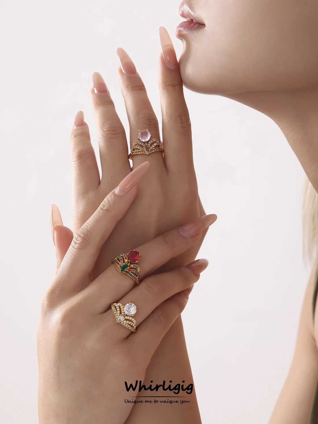 Gorgeous Colorful Luxury Zircon Rings For Women Stainless Steel Gold Plated Adjustable Female Ring Charm Jewelry GiftXJ250606