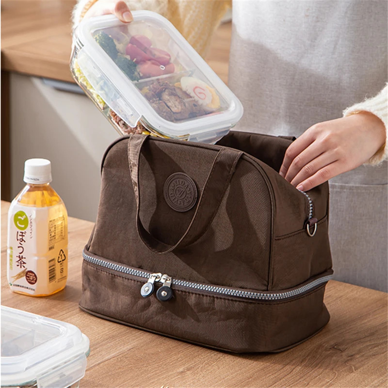 Double Layer Portable Thermal Lunch Bag Large Capacity Outdoor Picnic Food Insulated Cooler Bags Bento Box Pouch Ice Pack 250606