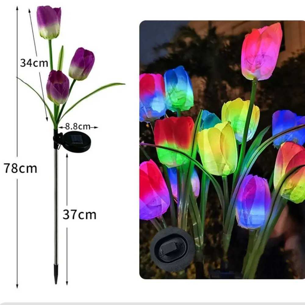 Stainless Steel Solar LED Light Waterproof Modern Tulip Rose Flower Lamp Simulated Creative Landscape Light Yard W250607