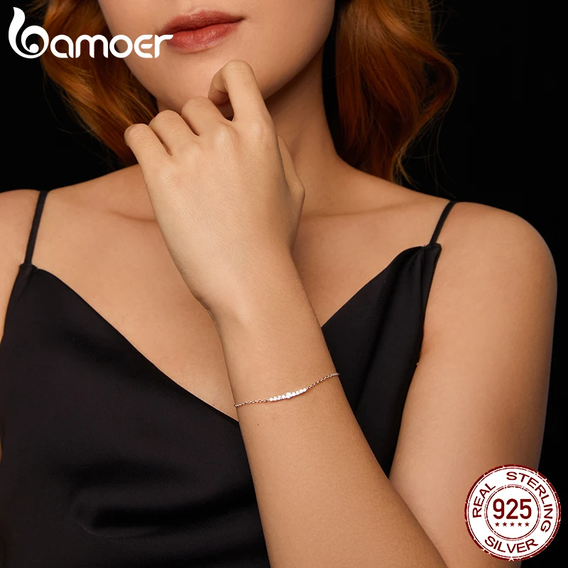 Bamoer Sparkling Moissanite Bracelet Adjustable Strand Bracelet for Women Engagement Birthday Gift Fine Jewelry MSB023 Tester moissanite