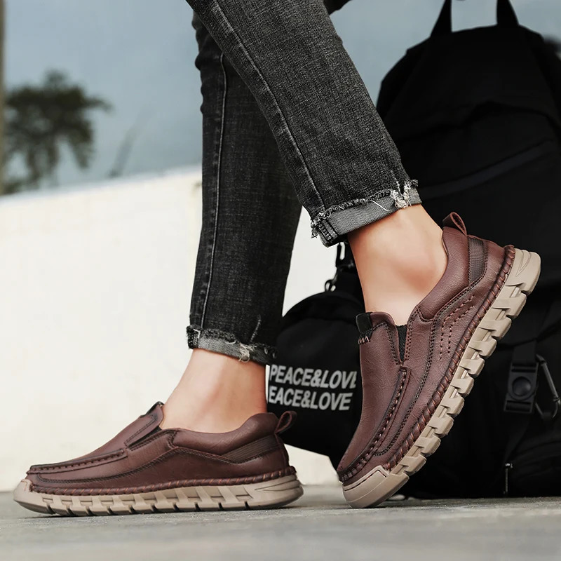 Men Casual Shoes Handmade Leather Loafers Comfortable Mens Shoes Quality Split Leather Flat Moccasins Men Sneakers 250605