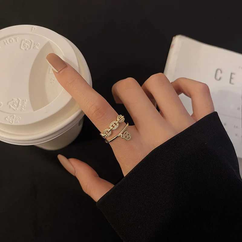 Stacking Cube Chain Link Ring For Women Iced Out Zircon Crystal Matching Gold Color Ring Punk Accessories Trend Jewelry R727 W250606