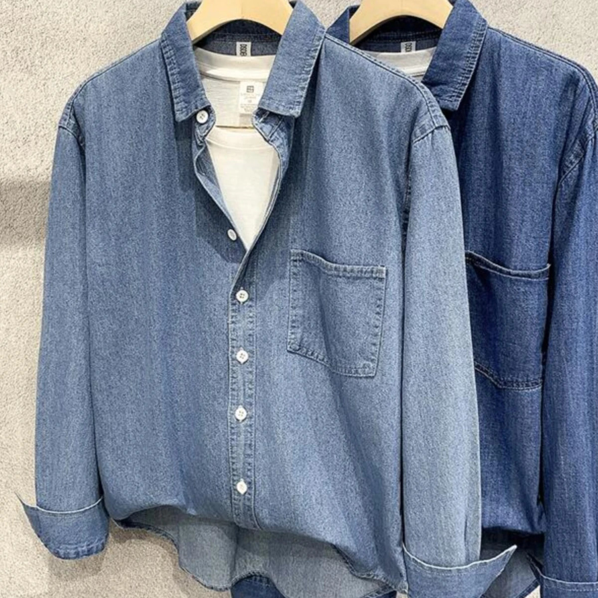 Mens Fashion Clothing Spring Autumn Korean Casual Allmatched Blue Denim Shirts Retro Long Sleeve Single Breasted Coat 250530