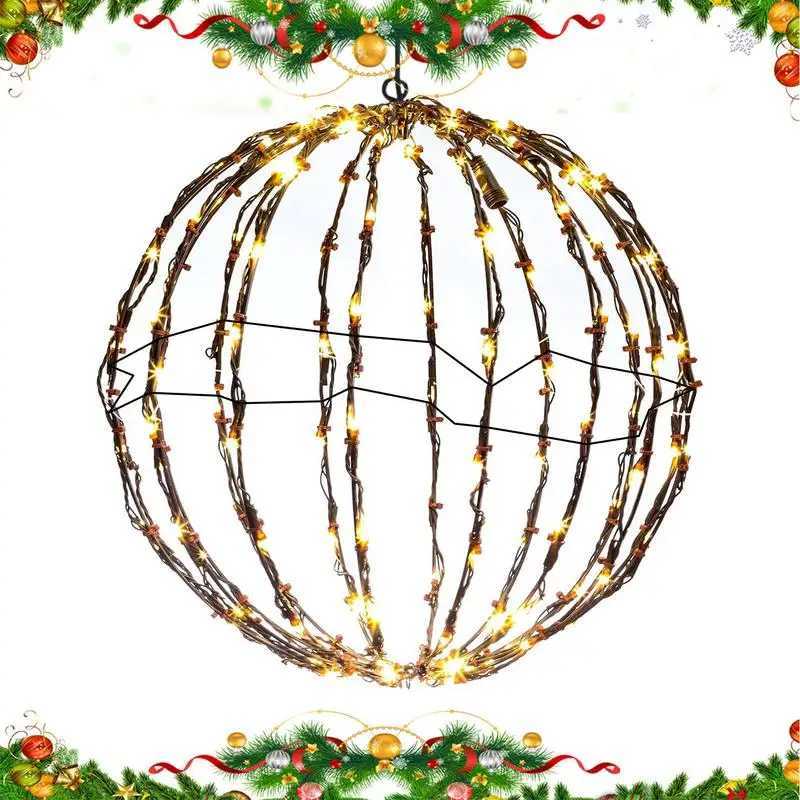 50cm Hanging Ball Light Garden Courtyard Rattan Tree Light Christmas Party Landscape Lamps Fold Metal Frame Home Fairy LightsXJ250606