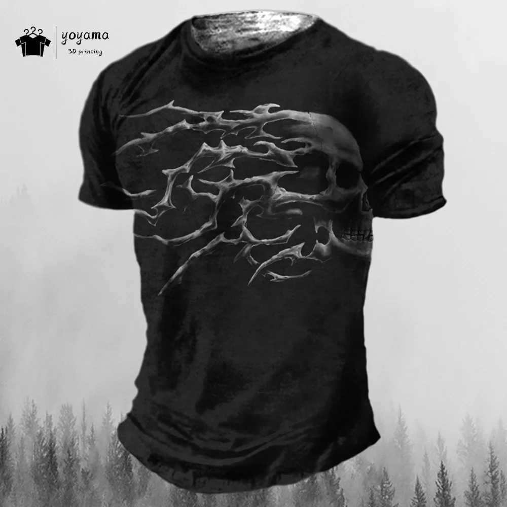 Mens T-Shirt Retro 3D Horror Skull Print Short Sleeve T-Shirt Hip Hop Party Streetwear Summer Mens Oversized Casual Clothing W250607