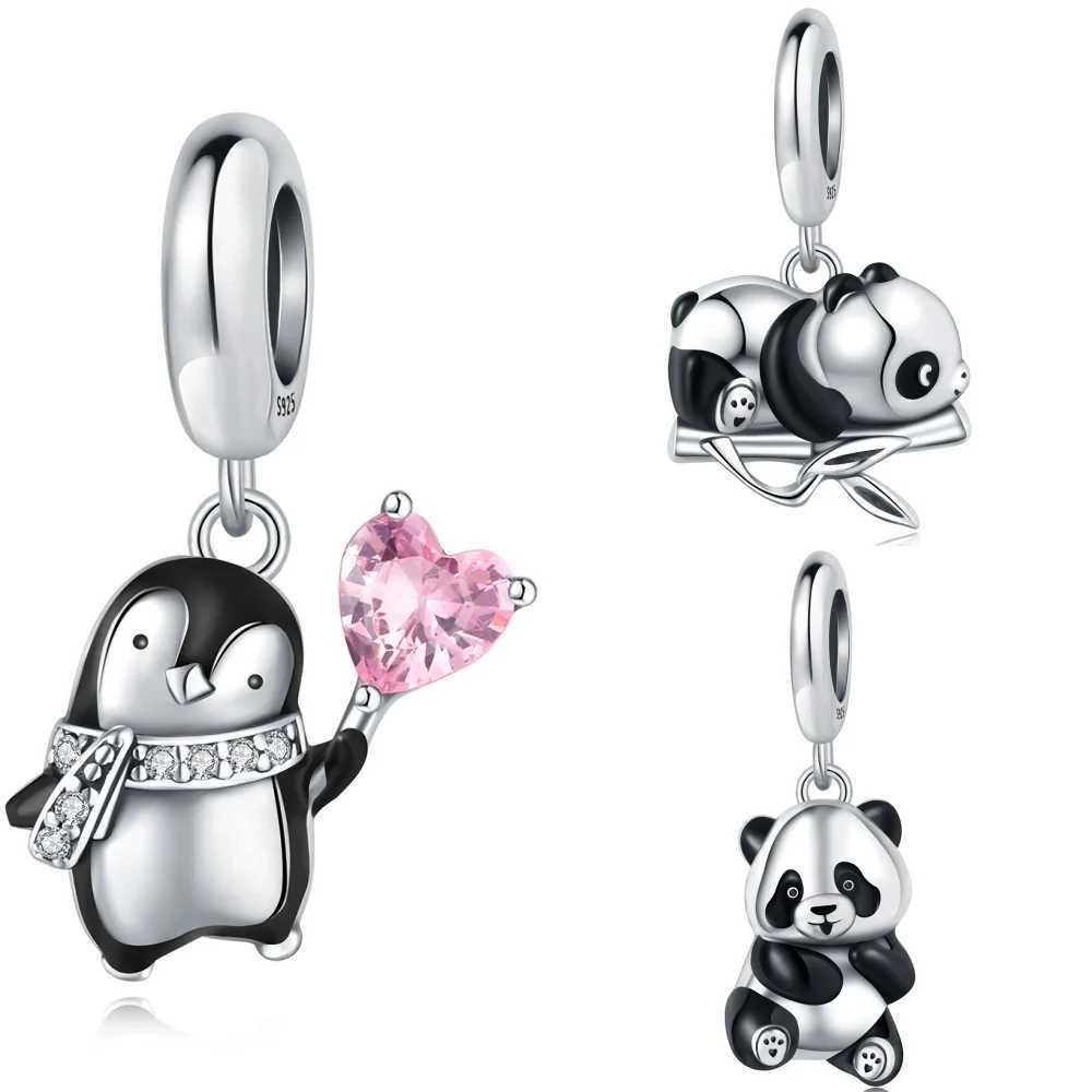 Cute Panda Penguin Charm 925 Sterling Silver Fun Bamboo Pandas Charms Bead Pendant For Women DIY Bracelets Fine Jewelry Gifts XJ250607