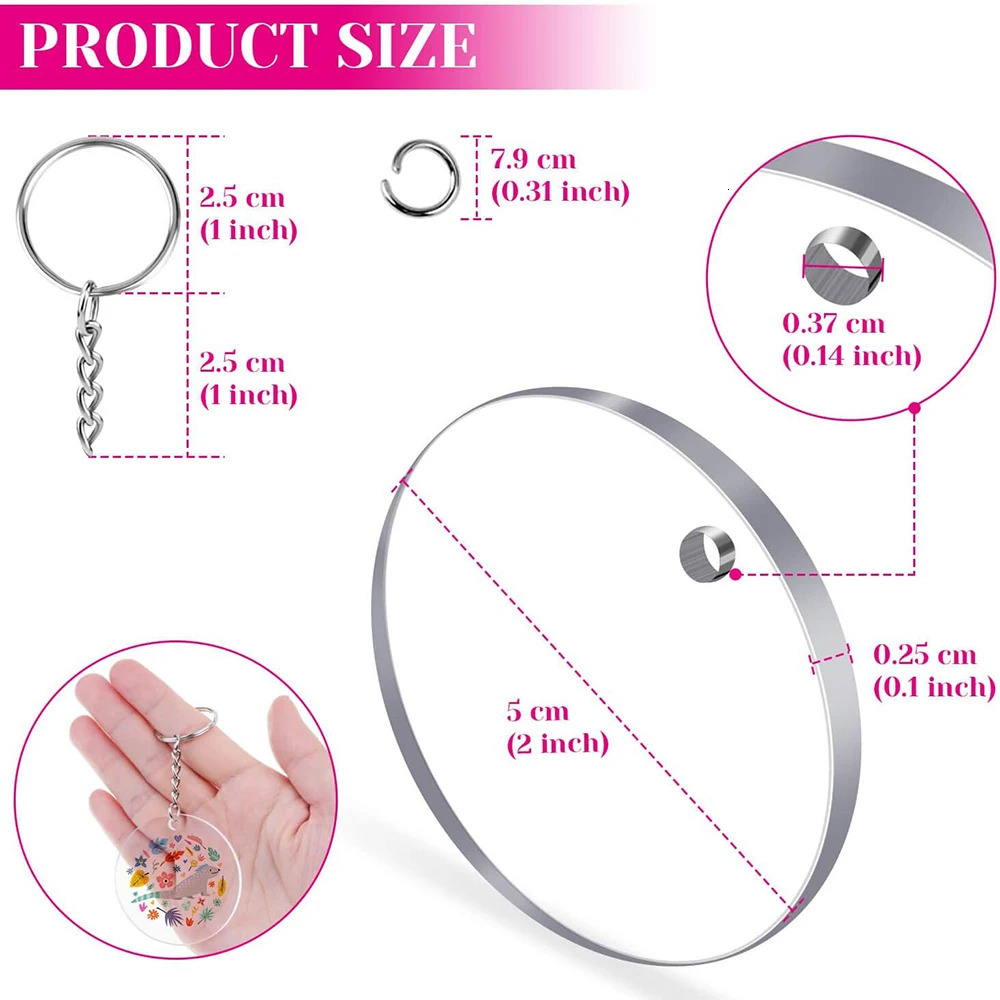 90Pcs Acrylic Keychain Blanks Kit with Key Rings Jump Rings Round Keyring Set DIY Key Rings Craft Supplies 250606