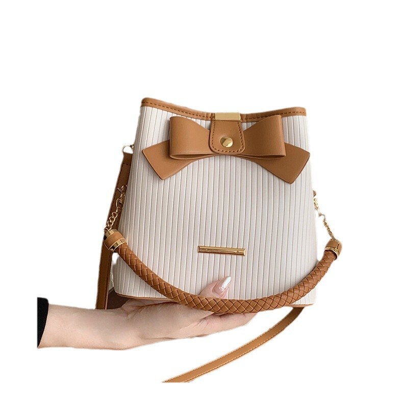designer Niche Design Bowknot Bag for Women 2025 New Simple Handheld Bucket Bag Fashionable Textured Shoulder Crossbody Bag