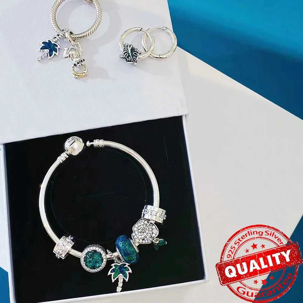 Summer Green Series Lucky Green Monstera Leaves Charm Fit Original Bracelet 925 Sterling Silver Climbing Frog Charm Fine Jewelry XJ250607