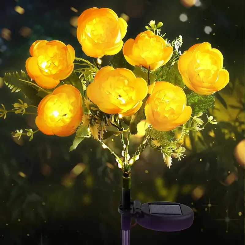 Solar Lights Outdoor Solar Garden Lights 7Head Camellia Flower Solar Light for Yard Lawn Garden Atmosphere Lighting Decoration XJ250606