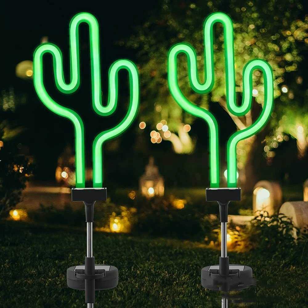 Neon Flamingo Pineapple Solar Garden Stake Lights Outdoor Pathway Light for Lawn Patio Yard Walkway Neon Pink Lighting Decor W250607