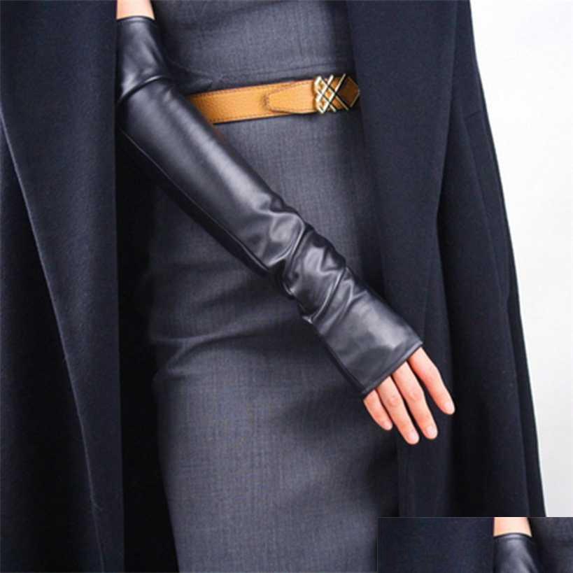 Five Fingers Gloves Womens Thin Long Fingerless Pu Leather Driving Winter Warm Half Finger Arm Sleeve Nightclub Show Touch Screen Mi Dhqch
