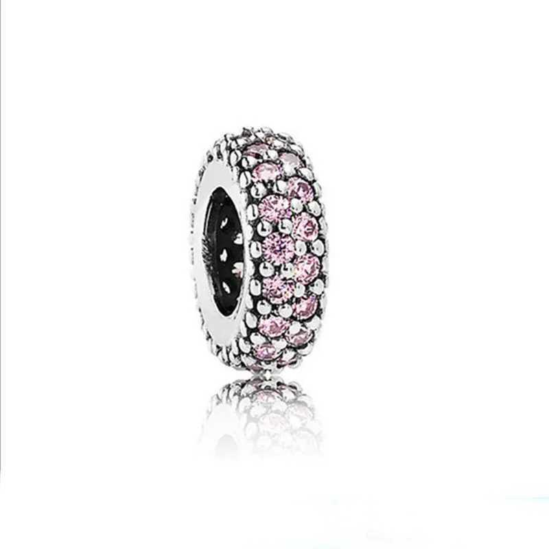 2024 Original 925 Sterling Silver Charming Fit Charming Bracelet Jewelry DIY Pink Shiny Zircon Spacer BeadsXJ250607