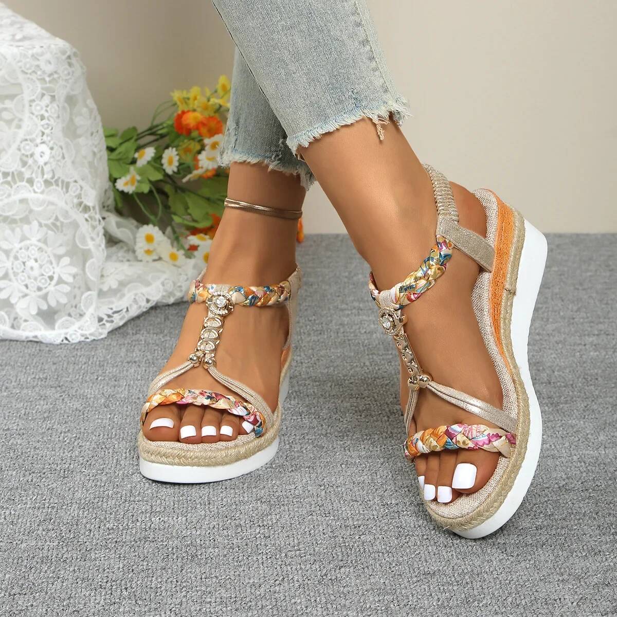 Ddmyoutdoor Spring Summer Beach Women S Fashion Wedge Heel Thick Sole Comfort Sandals For With Arch Support And Back Strap Outdoor Shoes