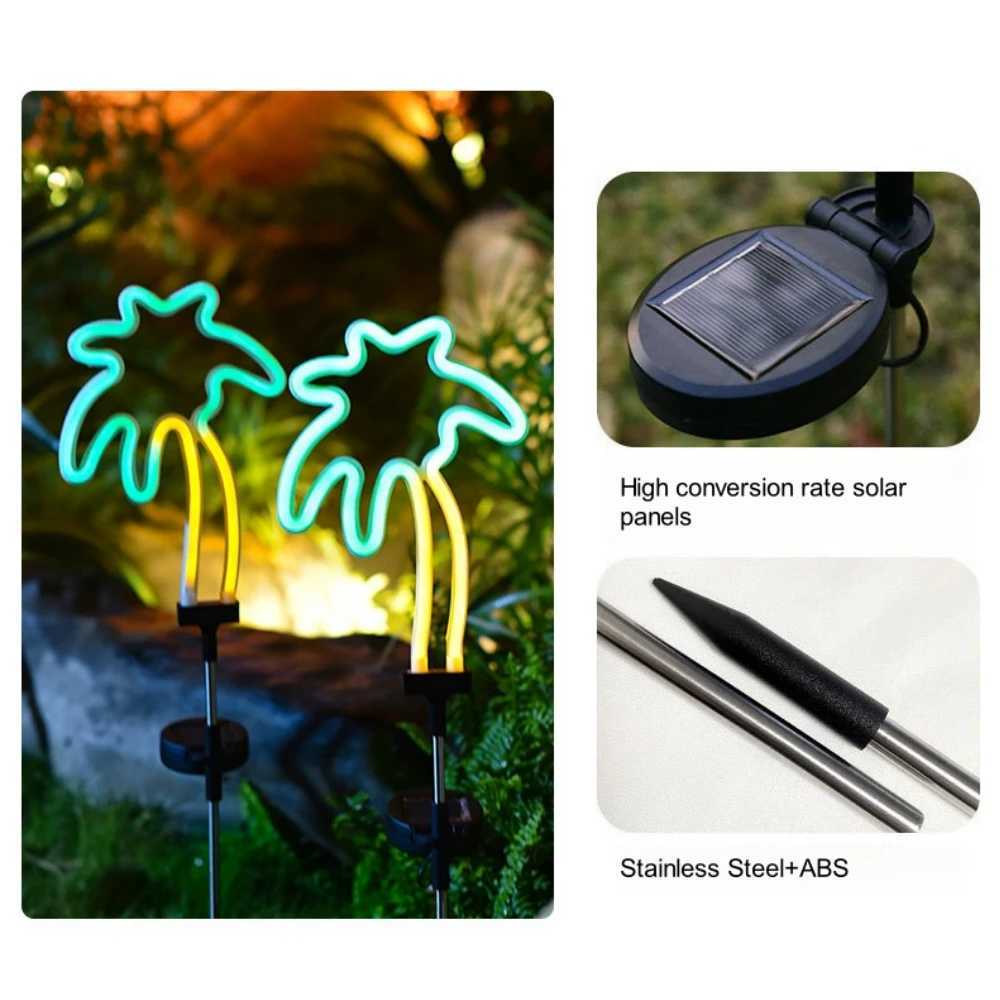 Solar Neon Garden Light Outdoor Cactus Lights Flamingo Stake Lamp LED Waterproof Path Lighting for Christmas Yard Lawn Decor XJ250606