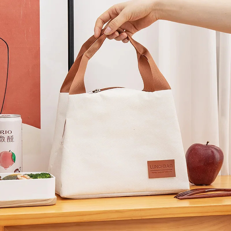 4 Shapes Beige Simple Lunch Bags Large-capacity Japanese Bento Bag Insulated Thermal Portable for Travel Picnic Lunch Box 250606