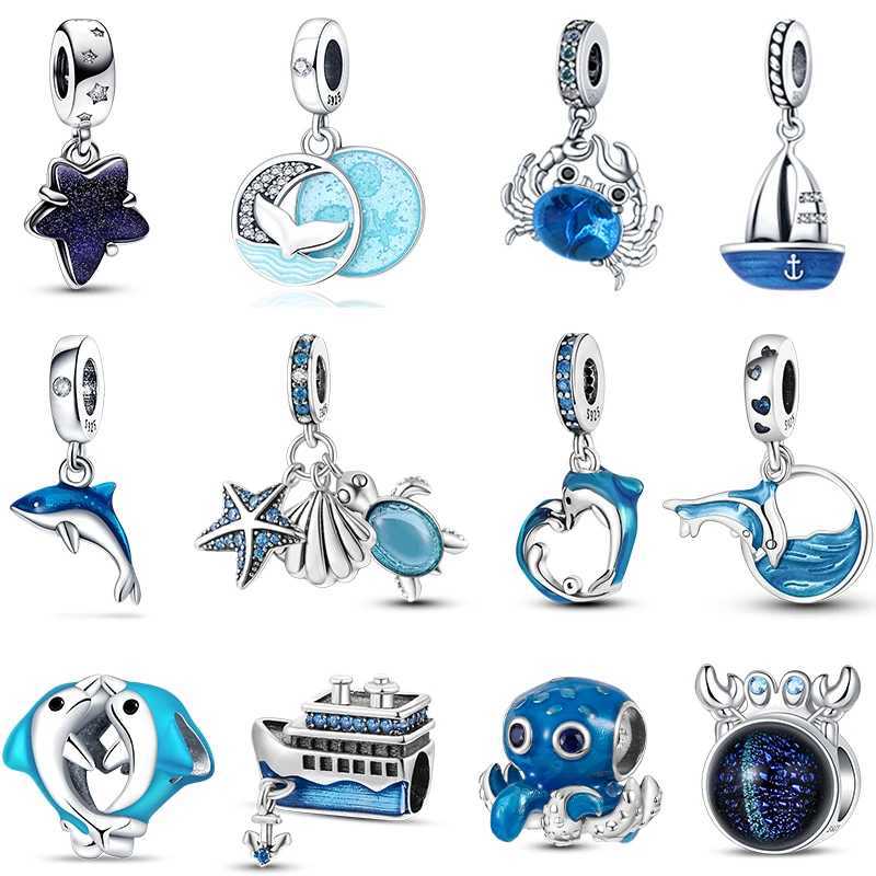 Ocean Charms Tren 100% 925 Silver Dolphin Crab Boat Beach Beads Fit Pan Original Bracelets DIY Thoughtful Fine Jewelry GiftsXJ250607