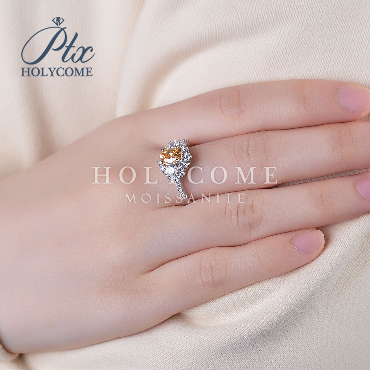 Ready to Ship Elegant Finger Rings VVS Champagne Color Moissanite 925 Sterling Silver Women Party Wedding Engagement Moissanite Ring