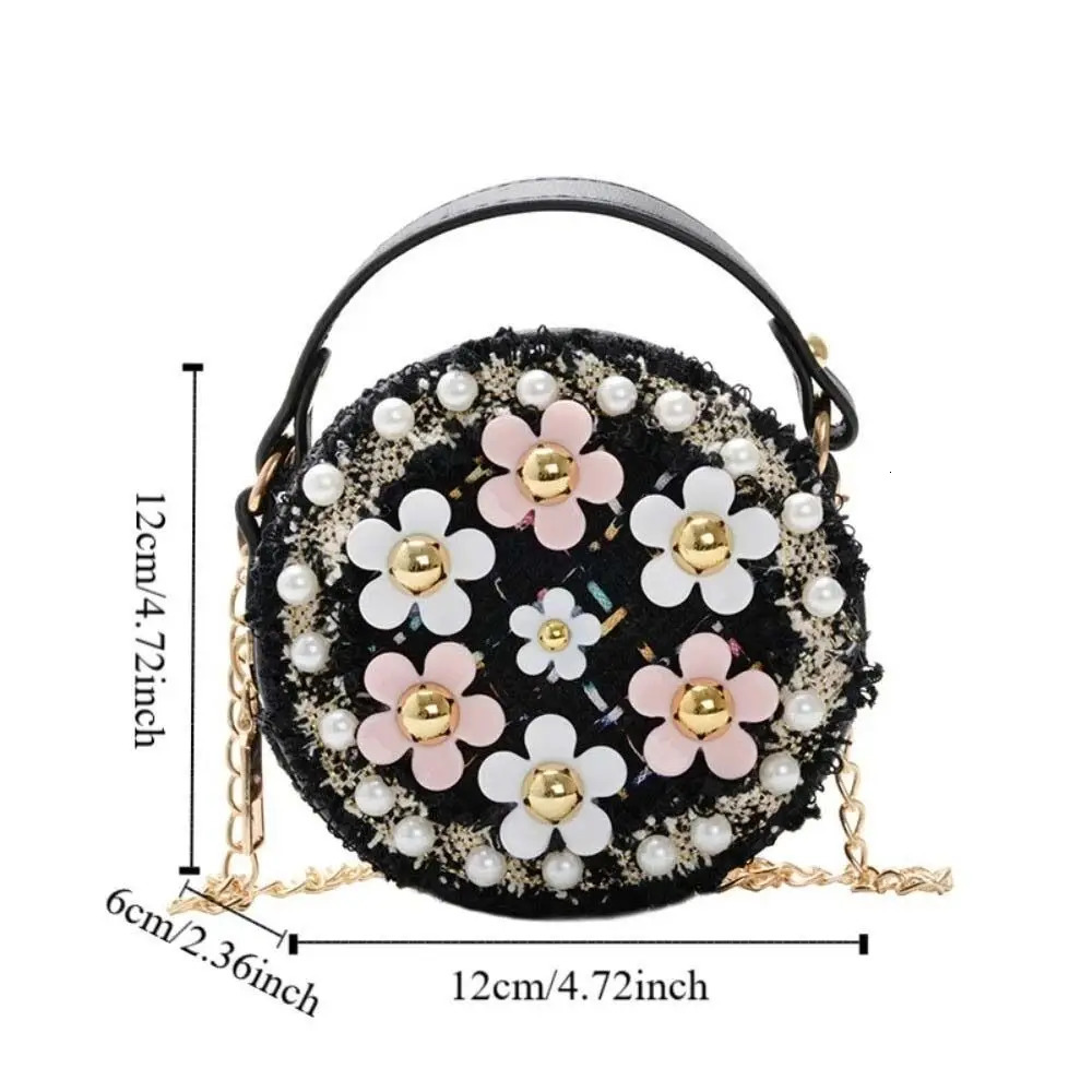Creative Flower Children Crossbody Bag Metal Chain Mini Shoulder Pearl Fresh Round Princess Handbag Girls 250605