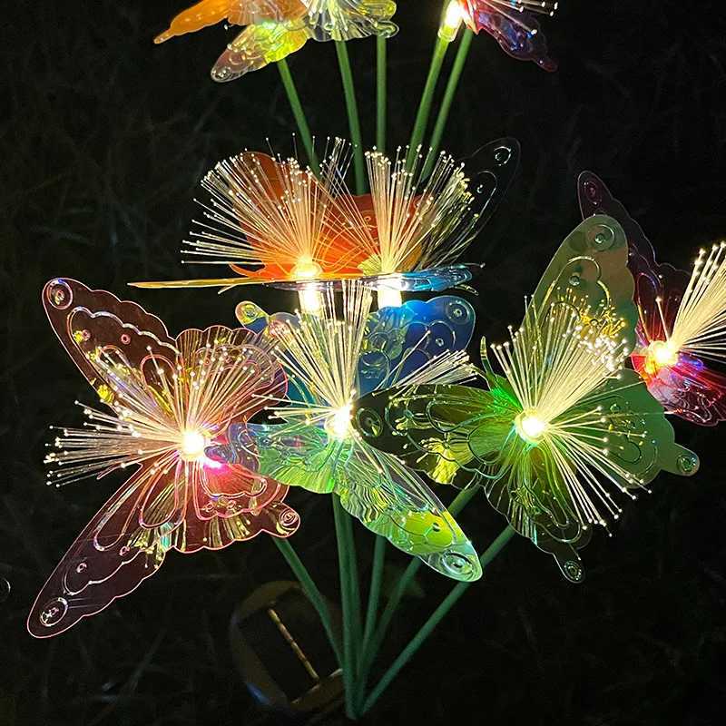 1PC Solar LED Fiber Optic 6 Head Butterfly Light Outdoor Decoration Lawn Light Garden Atmosphere Decoration Light W250607