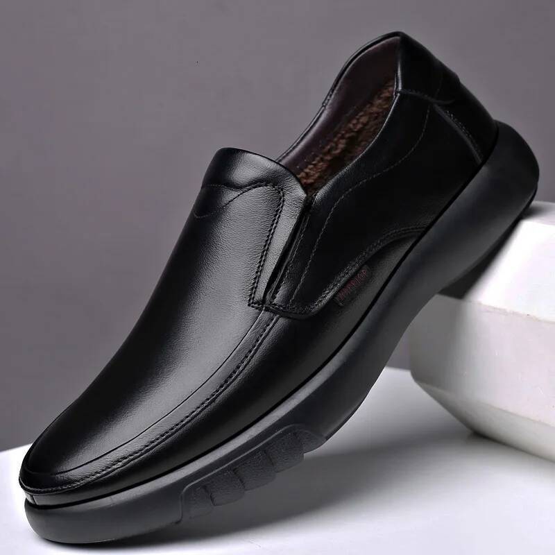 Ddmyoutdoor Men S Genuine Big Size Slip On Loafers Leather Casual Shoes Fashion Winter Warm Footwear New Outdoor Shoes