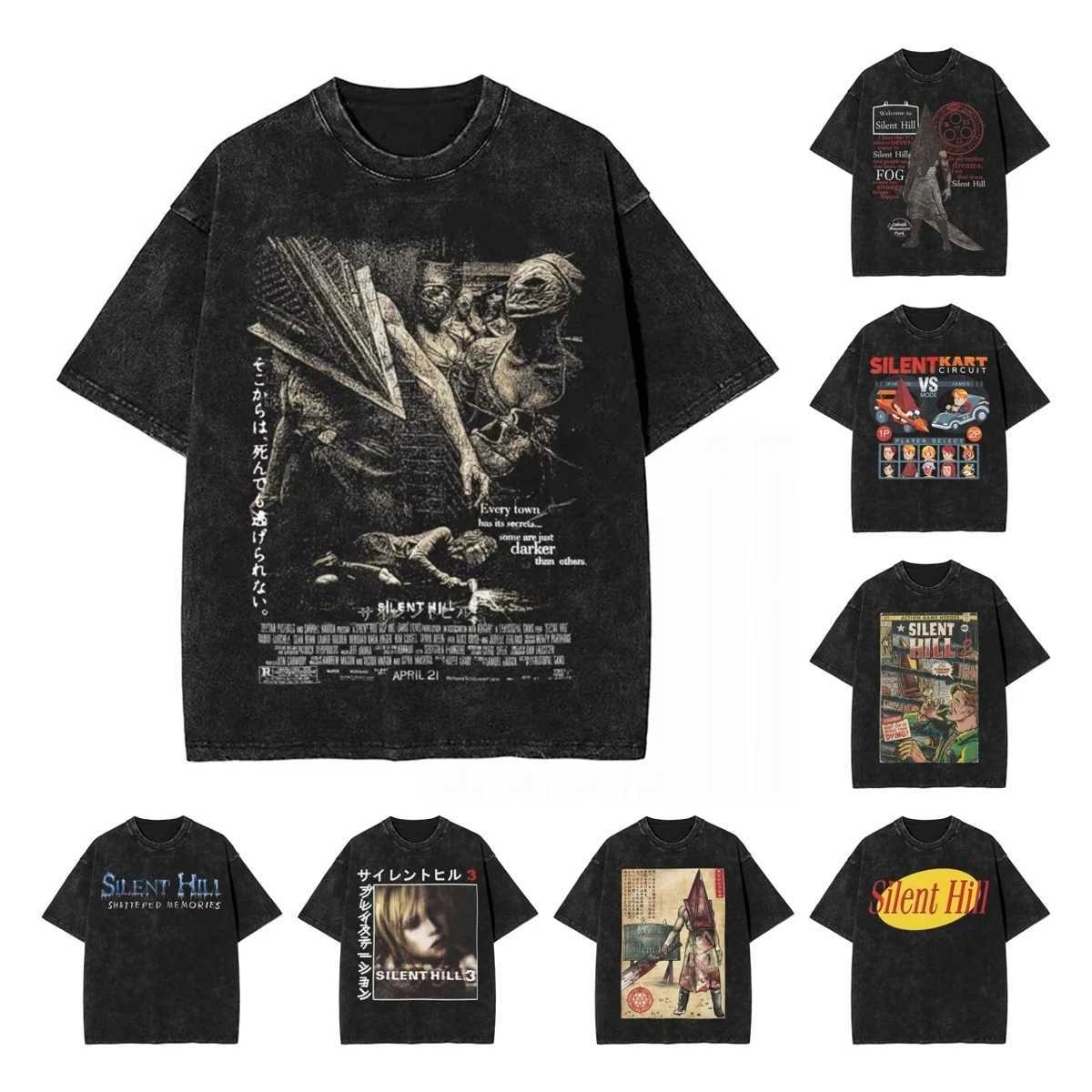 Silent Hill Washed T Shirt Strtwear Hip Hop Vintage T-Shirts Horror Movie Game Ts Tops Men Women Cotton Harajuku Printed X250607