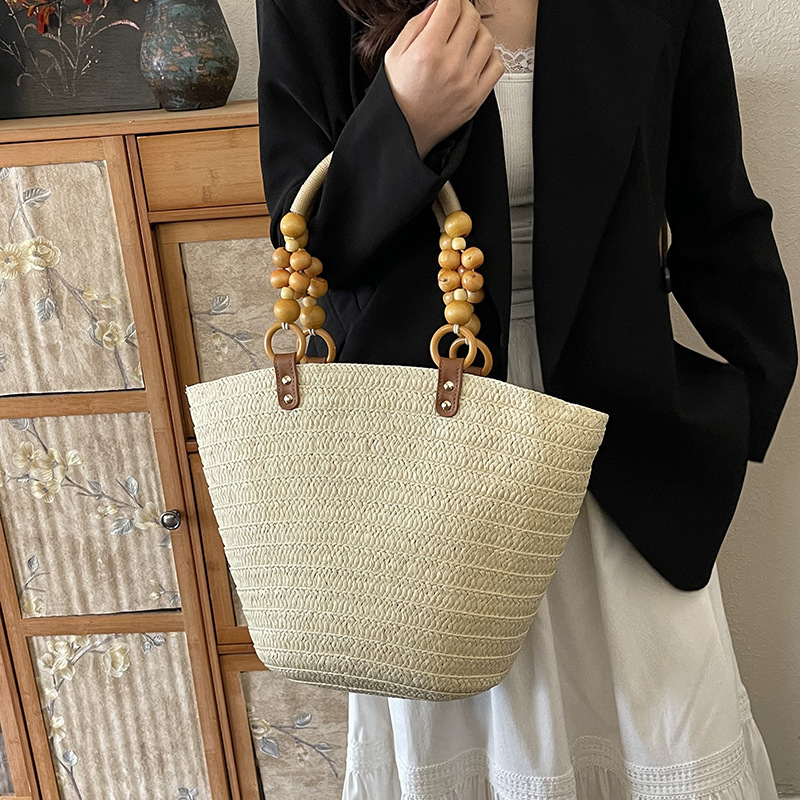 designer Niche Design Straw Woven Bag for Women 2025 New Fashion Handbag Shoulder Bag Large Capacity Vacation Beach Bucket Bag