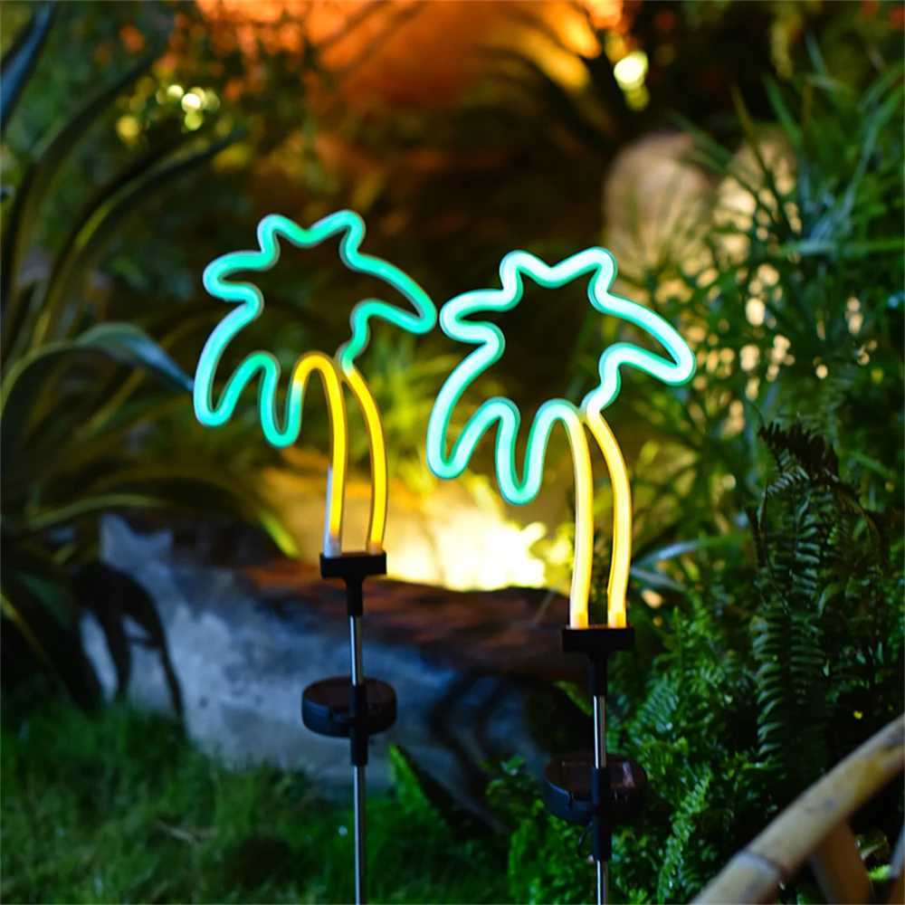 Neon Flamingo Pineapple Solar Garden Stake Lights Outdoor Pathway Light for Lawn Patio Yard Walkway Neon Pink Lighting Decor W250607