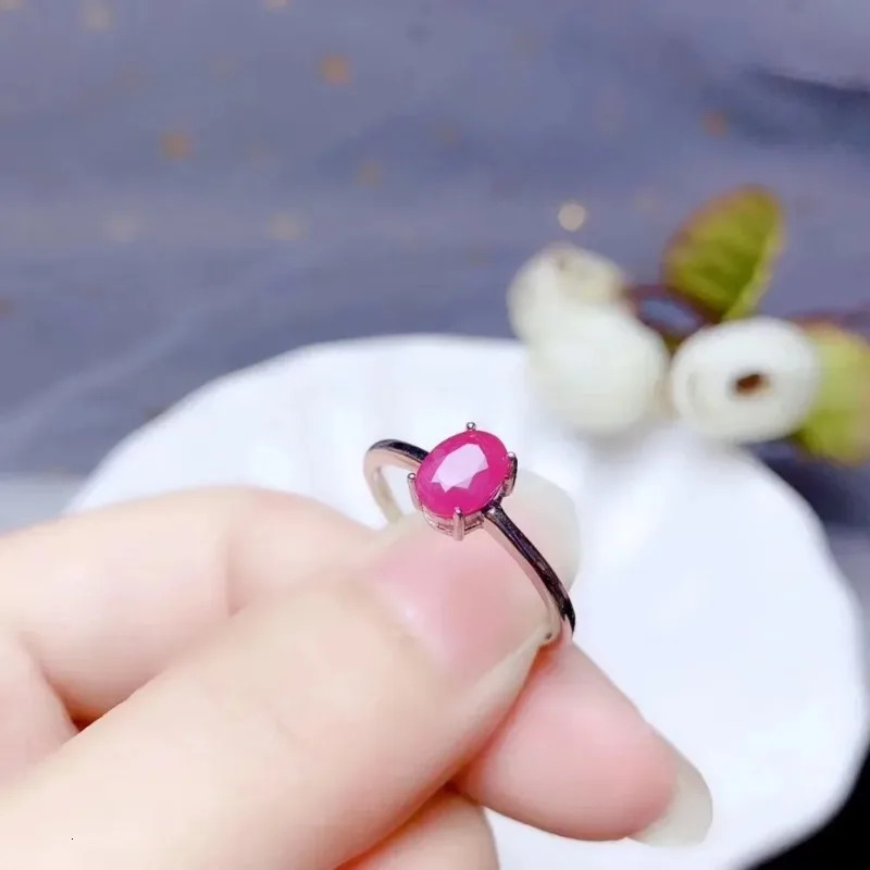 Natural Myanmar Ruby Ring For Women Men Love Gift 925 Silver 7x5mm Beads Stone Fashion Adjustable Ring 250604