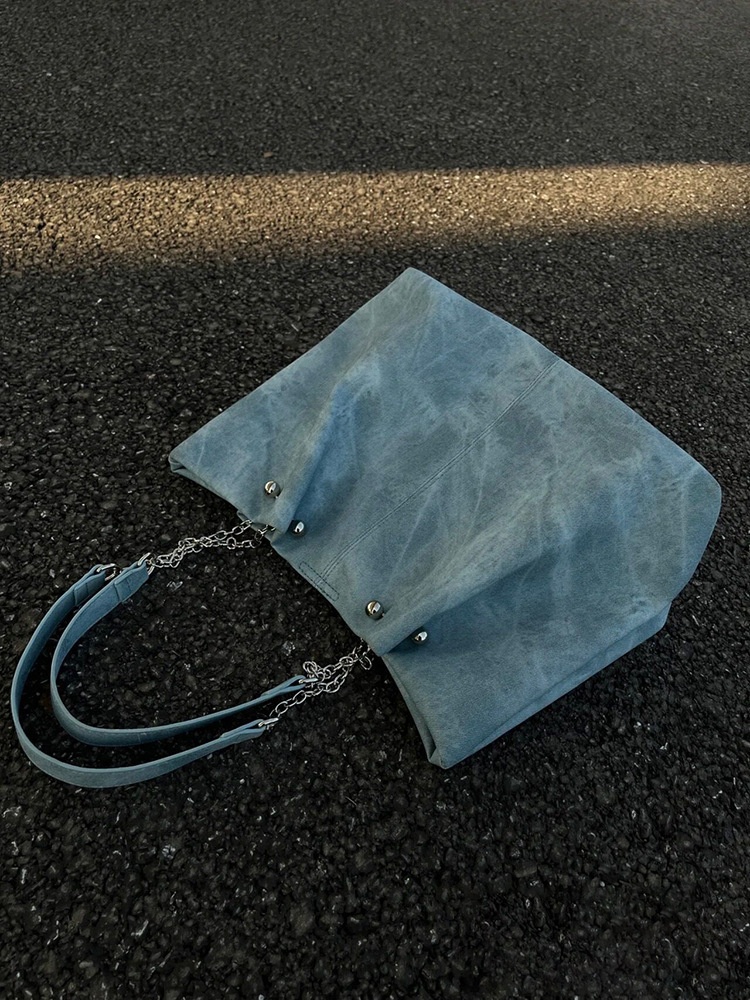 designer 2025 New Niche Design Student Large Capacity Tote Bag for Women High-end Denim Pattern Chain Shoulder Handbag